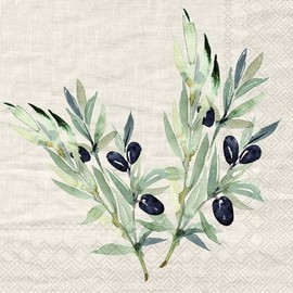 20 small cocktail napkins, natural olive branches, table decoration, decoupage, napkin technology, 25 x 25 cm