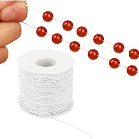 PERFETSELL Elastic Cord for Jewellery Making, 1mm Elastic String Band Round Beading Cord Thread Stretch Fabric Crafting String White Craft Strap for Sewing Bracelet Beading Crafting, 100 Meters