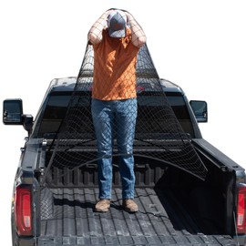 TacoNets Upgraded Highly Elastic Cargo Net, USA Company, Simple Truck Bed Cargo Mesh Organizer, Suitable for Light Loads, Heavy Duty Carabiners, 4'x4'