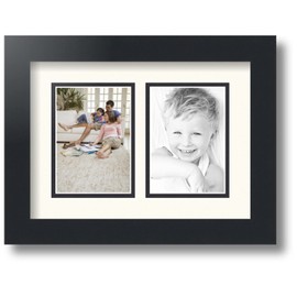 ArtToFrames Collage Photo Frame Double Mat with 2 - 3.5x5 Openings and Satin Black Frame