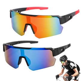 WuGU Sports Glasses, Pack of 2 Quick Glasses Rave, Polarised Cycling Glasses, Sports Sunglasses Men Women, UV400 Protection Cycling Glasses for MTB Road Bike Outdoor Sports Cycling