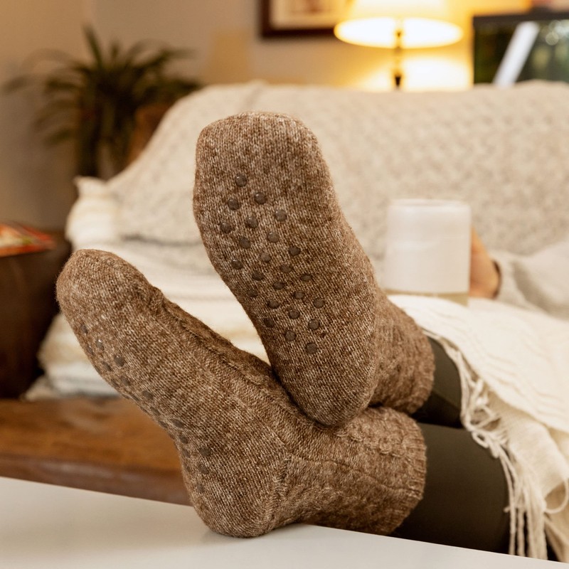 Tough Land Slipper Socks for Women with Grippers Non Slip,