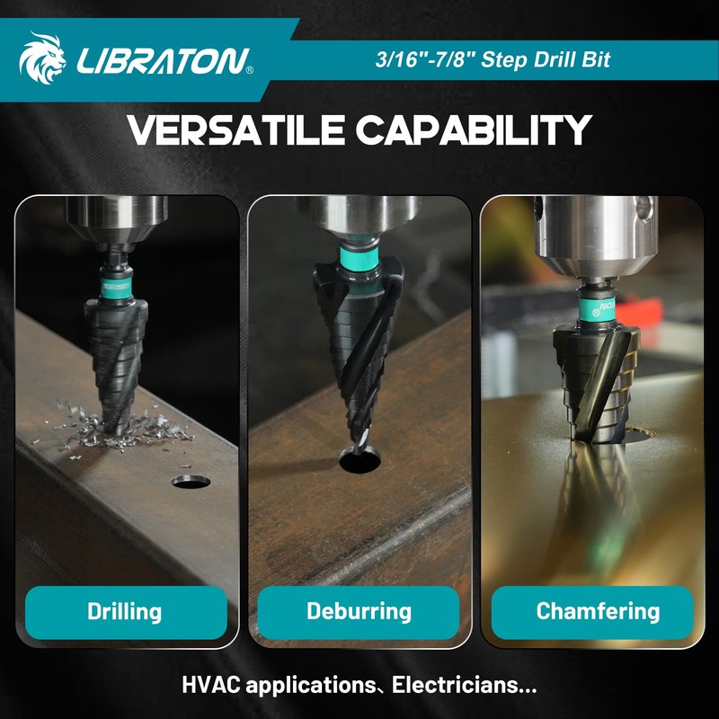 LIBRATON Four Spiral Flute Step Drill Bit, M35 Cobalt Unibit