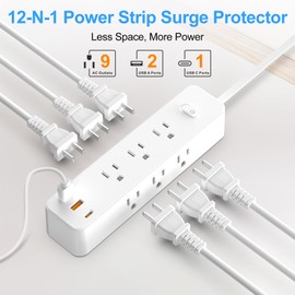 Romatico Power Strip Surge Protector, 12-in-1 Power Bar with Multiple Outlets, 9 Outlet 3 USB Ports, Flat Plug Power Strip Surge Protector
