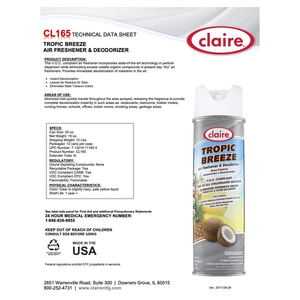 Claire Manufacturing Tropic Breeze Air Freshener & Deodorizer, Hazy, 10 Oz