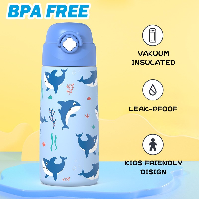 Ntswasd Boys Insulated Water Bottle with Covered Pop-Up Straw,16 oz