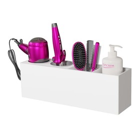 ZASIMO Extended Wall Mount Hair Tool Organizer, Acrylic Hair Dryer Holder with 2 Stainless Steel Cup, Bathroom Accessories Storage for Blow Dryer, Curling Wand (16 inch.)