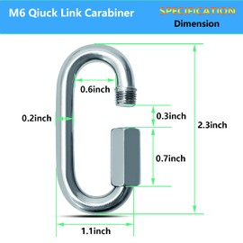 100PCS Quick Links, 1/4 Inch Diameter Quick Chain Link 620lbs Capacity, Heavy Duty Carabiner Clips Galvanized Thread Quick Link D Shape Locking Carabiner for Safety Chain Swing Gym Hammock