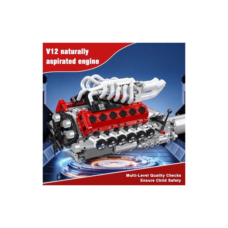 Mould King V12 Engine Model Kit for Adults, 1366 Pcs