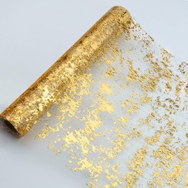Snowkingdom Glitter Metallic Gold Table Runner 11"x108" Thin Mesh Sparkle Table Runner Roll Table Decorations for Wedding Bridal Shower, Baby Shower, Birthday Party （1PC）
