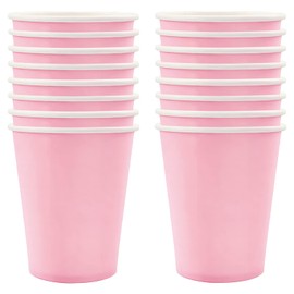 POPOYU 16Pcs Pink Party Paper Cups,Pink Party Tableware Decor Pink Disposable Paper Cup Pink Plates for Kids Pink Party Supplies Table Decorations