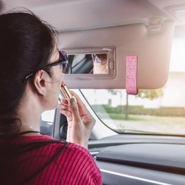 I3DIDEA Elegant Rhinestone Chapstick Holder for Car 1 Pack Bling Car Accessories for Women, Sun Visor Lip Balm Organizer with Multi-Color Crystals (Pink)