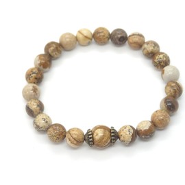 Armband für Damen aus braunen Jaspisperlen und tibetischen Perlen aus antiker Bronze