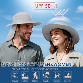 ZEXIAN Men&Women Foldable Outdoor Sun Hat with Packable Neck Flap, UV Sun Protection Wide Brim Safari Cap (US, Alpha, One Size, Light Grey)