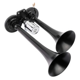 AINTIER Air Horn Kit 2 Trumpet Air Horn 120dB with Pre-installed Electronic Air Solenoid （NO compressor) Super Loud Dual Trumpet for Any 12V Vehicles Trucks Lorrys Trains Ships Cars Vans Black