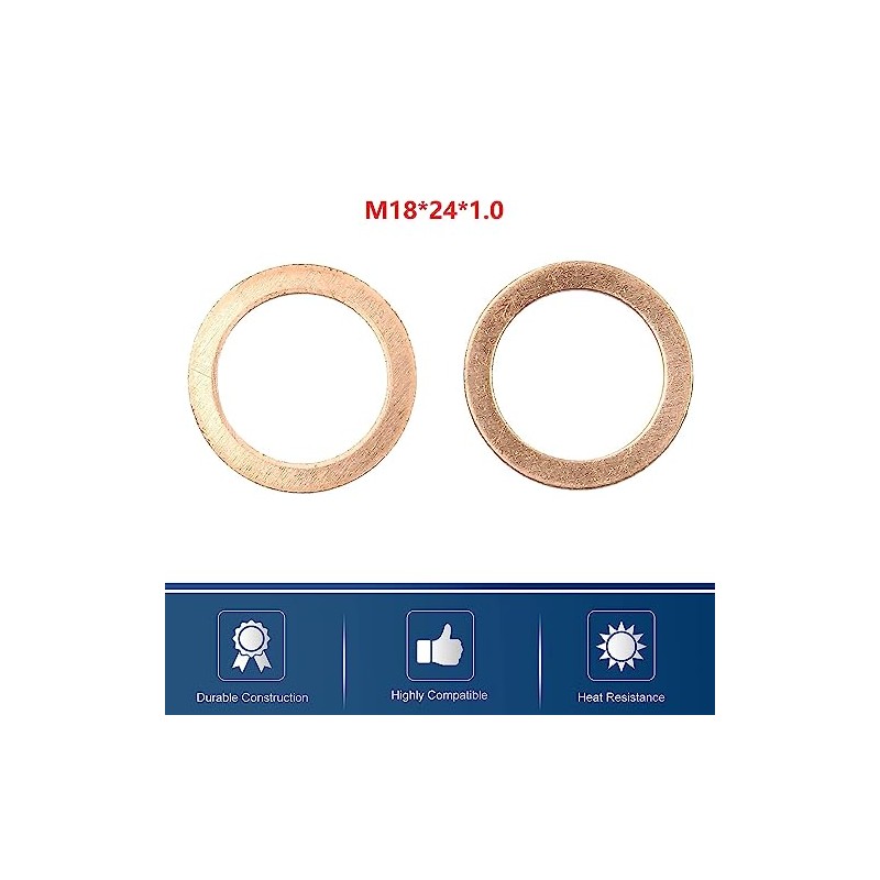 M18 Copper Flat Washer 18mm ID 24mm OD 1mm Thickness