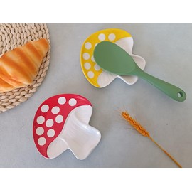Ceramic Spoon Rest for Stove Top, Mushroom Cute Spoon Rest for Kitchen Counter, Cooking Spoon Holder for Kitchen Counter, Utensil Rest Spatula Rest Ladle Holder Tong Rest (Red)
