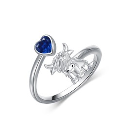 MEIDERBO Sterling Silver Highland Cow Ring 925 Sterling Silver Adjustable Ring Birthstone Ring Customized Engraved Name Highland Cow Gifts Jewelry for Women, Sterling Silver, No Gemstone