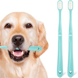 MoonyMars Dog Toothbrush Kit 2 Pack, Ultra Soft Pet Tooth Brush for Medium to Large Dogs & Cats, Animal Teeth Brushing Kit for Easy Dental Cleaning, 2 Pcs, Green
