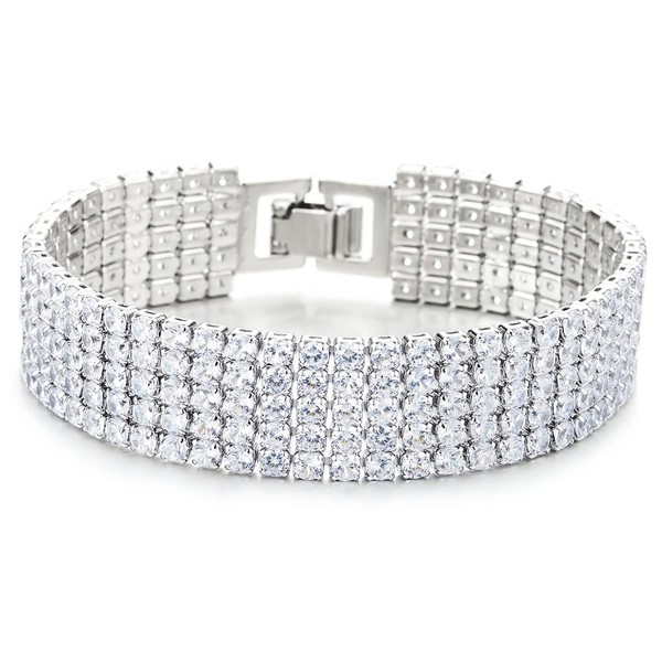 COOLSTEELANDBEYOND Sparkling Womens Crystal Rhinestones Cluster Cubic Zirconia Pave Wide