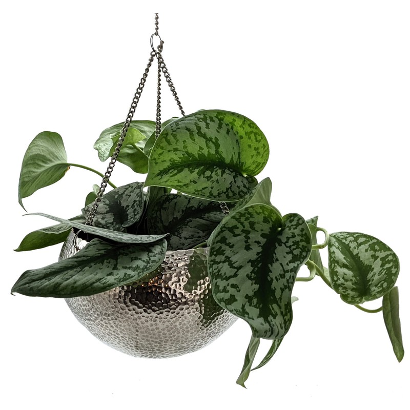 DARO DEKO Metal Hanging Basket Silver with Hammered Structure Diameter