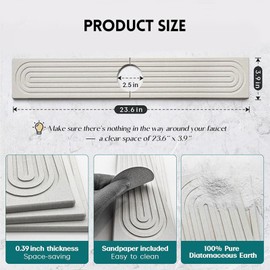 23.6 Inch Stone Faucet Mat for Kitchen Sink Splash Guard - Diatomite Quick Dry Stone Mat Kitchen Sink Protectors, Water-Absorbent Faucet Handle Drip Catcher Tray with Drainage(White)