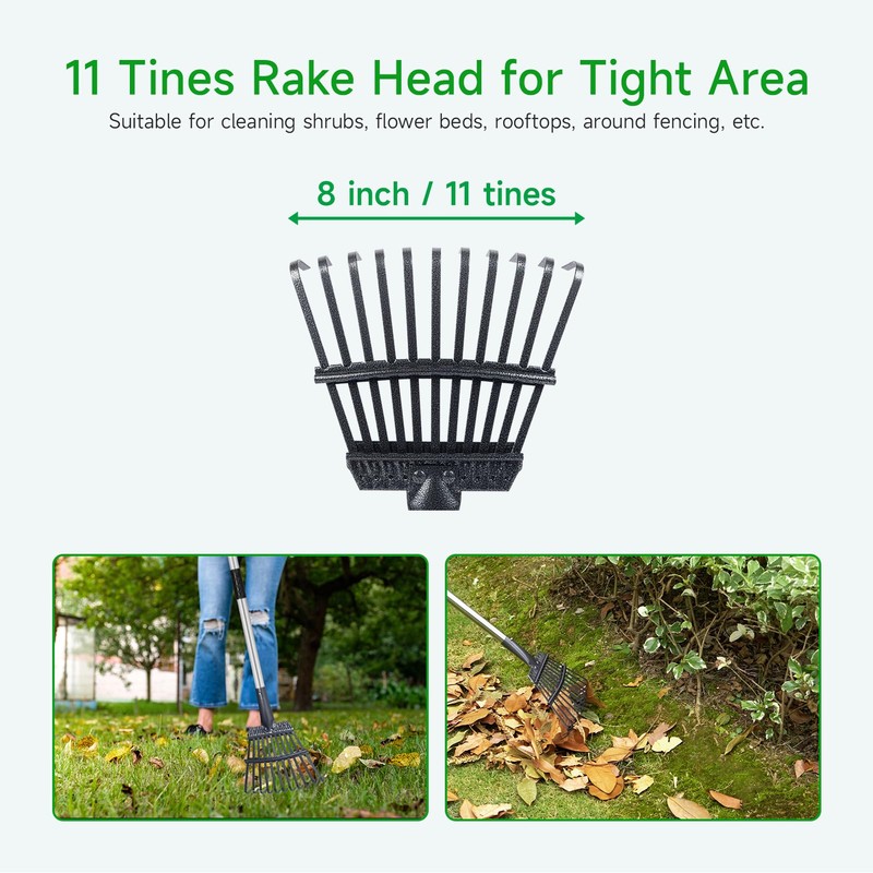 GreatBuddy Adjustable Leaf Rake, 8'' Wide Metal Rake, Perfect for