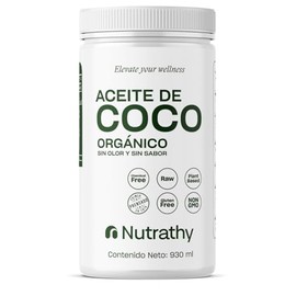 Nutrathy Aceite de Coco Orgánico Sin Olor y Sin Sabor 930ml. Chemical Free, Raw, Plant Based, Gluten Free, NON GMO. Prensado en Frío.
