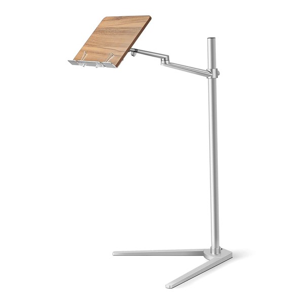 Shikha Book Stand for Reading, Hands-Free Holder for Laptop Phone Tablet with Wooden Pad, Rotated and Liftted Metal Support, 2 Spring Clips.