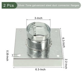 YOKIVE 2 Pcs Duct Connector Flange, Square Galvanized Steel Air Ducting Mounting Plate, Great for Heating Cooling Ventilation HVAC Exhaust Fan System(3 Inch, Silver Tone)