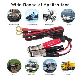 KUNCAN Alligator Clips Battery Terminals - Battery Alligator Clips to O Ring Terminal Harness Wire 2 Pin Lug Cable 16AWG, Eyelet Terminal Harness Extension Charge Cord 15A Fused (3ft)