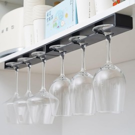 Komost 2-PACK Space-Saving Under-Cabinet Wine Glass Rack - No-Drill Hanging Stemware Holder Fits Underneath Shelves, Perfect for Home Bars and Kitchens