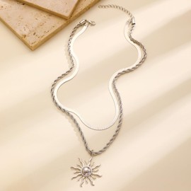 RTY Gold Sun Necklace for Women Double Layer Snake Chain Choker Necklace Gold Prom Necklace Daliy Wear Accessories, one size, Zinc, No Gemstone