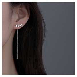 Inateannal Star Threader Chain Earrings Crystal Star Ear Climber Earrings Long Threader Chain Drop Earrings Gold Bar Threader Dangle Earrings Jewellery for Women and Girls, Zinc, No Gemstone