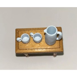 Dollhouse miniatures Blue 3pc tea Pot set Coffee Tea Pitcher 1:12 Scale