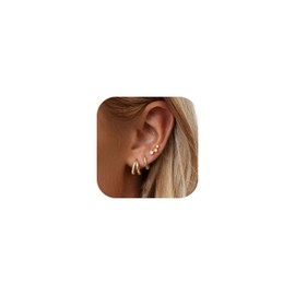 Dochais Dainty Gold Hoop Huggie Earrings Set Cartilage 14K Gold Filled Earring Sets for Multiple Piercing, Flat Back Earrings Hypoallergenic Dangle Huggie Hoop, Stacks Gold Earrings for Women G1