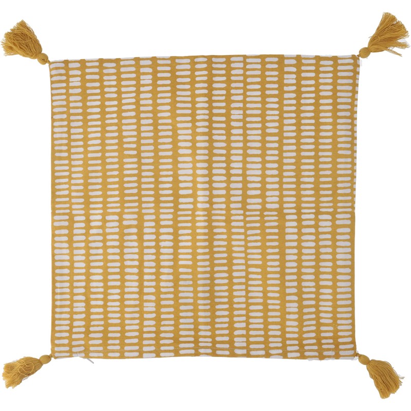 Fujiboeki Cushion Cover 45×45 Yellow 100% Cotton with Tassel Dot