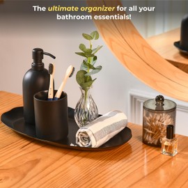 Folkulture Bathroom Counter Organizer, 14" Bathroom Tray in Bathroom Accessories, Bathroom Counter Organizer, Metal Perfume Tray for Bathroom Organization - (Iron Tray Swirl Black)