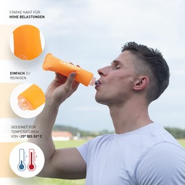 SINOVATI TPU Foldable Water Bottles, Soft Flask, Water Bottle, BPA-Free Sports Bottle for Hydration Backpack, Bicycle, Hiking, Jogging, Trekking, Camping and Climbing (Orange, 500 ml)