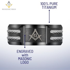Willis Judd MasonicMan Mens Titanium Freemason Masonic Ring Latin Engraving Inside Size 8 Style 1, Non-Precious Metal, No Gemstone