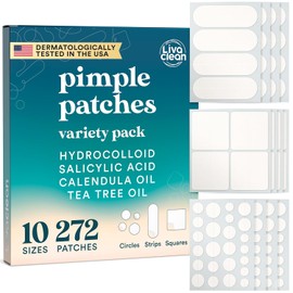 LivaClean 272 Parches para Acne Set - Pimple Patch Día y Noche - Parche Hidrocoloide Anti Acné - 10 Tamaños - Parche Acne - Parche Hidrocoloides