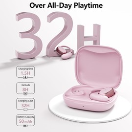 Open Ear Earbuds True Wireless Earbuds,Up to 32H Playtime,Bluetooth 5.4,Open ear headphones Ultra Comfort,Ergonomic Ear Hook,Touch Control,IPX4 Waterproof,15*11mm Oval-shaped Speakers,Over Ear Earbuds