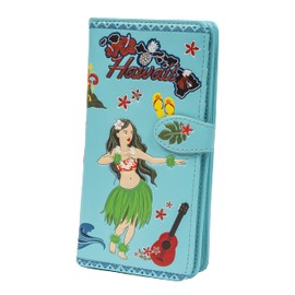 Shag Wear Women's Premium Vegan Clutch Cardholder Zipper Wallet Purse with Pretty Aloha, Teal