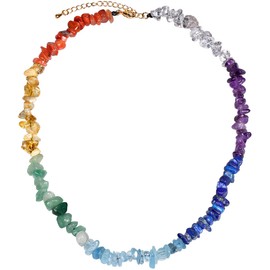 Jewboo 7 Chakra Choker Necklace for Women Chip Real Reiki Stone Crystals and Healing Stones Good Luck Balance Meditation Yoga Spiritual Jewelry Gifts