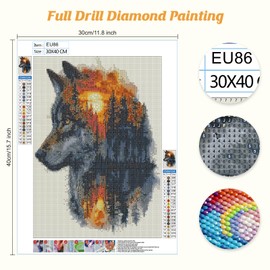 Jawecci Wolf Animal Diamond Painting Kits for Adults Beginners - Diamond Art Sunset Wolf Kits for Adults, 5D Round Diamond Painting DIY Gifts for Home Decor 30x40cm