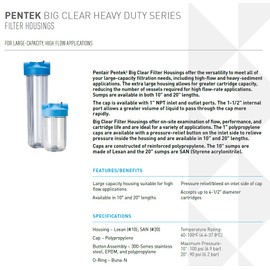 Pentair Pentek 166219 Big Clear Filter Housing, 1" NPT #10 Whole House Heavy Duty Water Filter Housing with Pressure Relief Button, 10-Inch, Blue/Clear