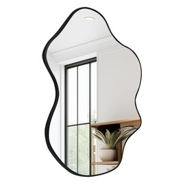 CULER Irregular Black Bathroom Wall Mirror,24 x 36 Inch Asymmetrical Vanity Modern Tempered Glass Mirror for Bedroom,Living Room,Entryway