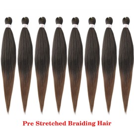 Pre-stretched Braids Hair 26 Inch 8 Packs Professional Itch Free Hot Water Setting Synthetic Fiber Ombre Yaki Texture Braid Hair Extensions 1B-30