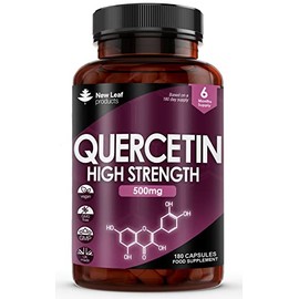 NEW LEAF PRODUCTS Quercetin 500mg High Strength Antioxidant Supplements (6 Months Supply) 180 Vegan Pure Quercetin Capsules Easy to Swallow - One A Day - Gluten Free & Non-GMO, Made in UK by New Leaf