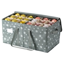 Hercugifts Christmas Ornament Storage Box Hold 54-4" Ornaments with Zippered Closure [1-Pack], Christmas Balls Holiday Ornament Storage Organizer with Dividers, Decoration Storage Containers with Lid